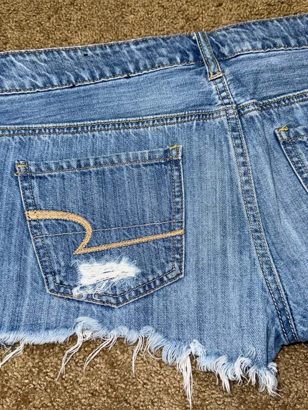 VTG Y2K American Eagle Low Rise Micro Mini Jean Booty Shorts Denim Sz 6 Festival